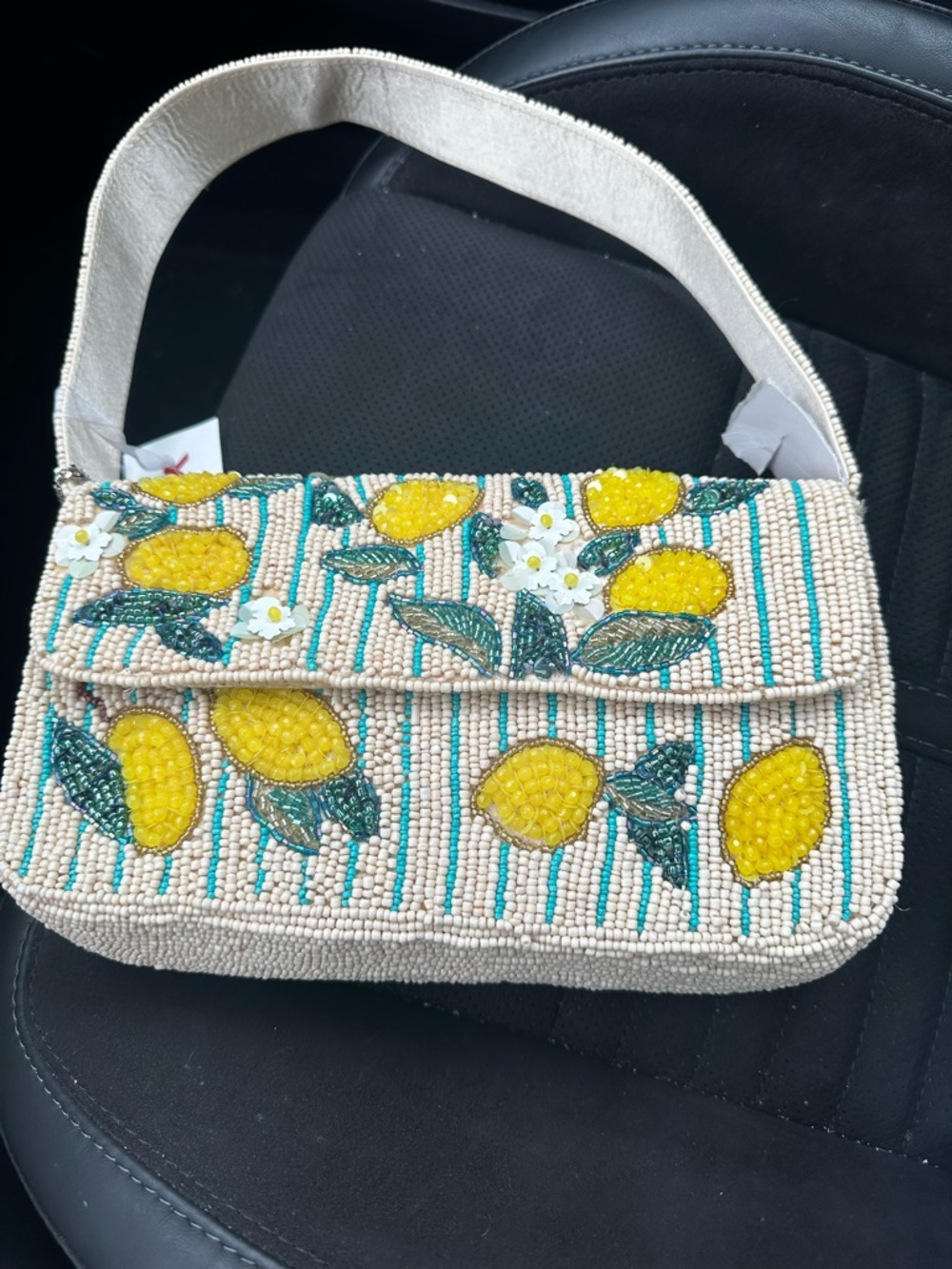 Beaded Lemon Shoulder Bag in Cream and Yellow